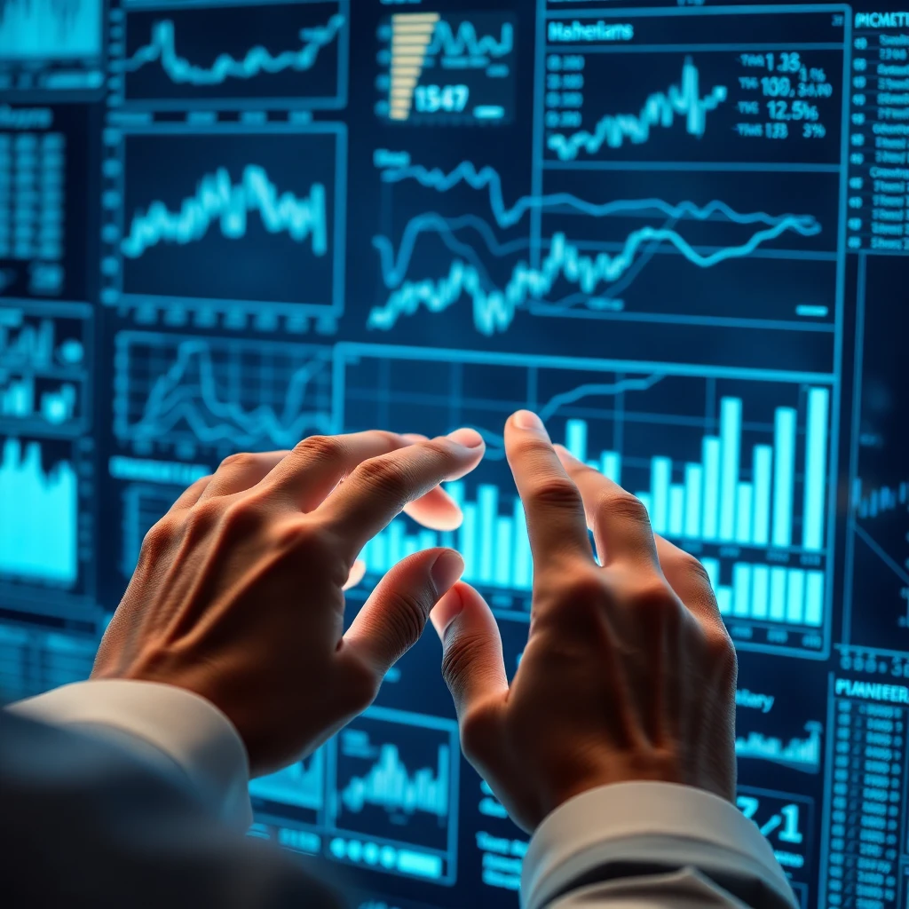 Person analyzing financial charts on a futuristic interface